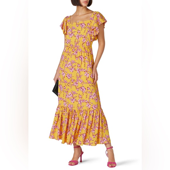 Sachin & Babi Yellow Floral Maxi Dress Flutter Sleeve Sz 6 - Picture 1 of 5